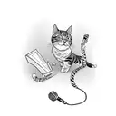 A server holding a book and a microphone, with a cat and butterfly sitting on their shoulder tattoo design idea