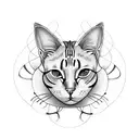 A music sheet forming the shape of a cat's face, with a butterfly flying above it tattoo design idea
