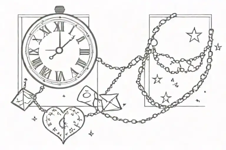 clock timer heart chain stars dice cards saying times ticking time waits for no one tattoo design idea