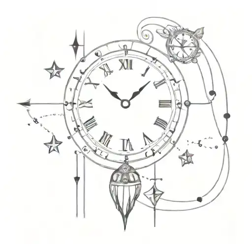 clock timer heart chain stars dice cards scarabs tattoo design idea