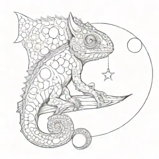 the chameleon and the moon phases tattoo design idea