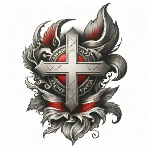 Red Cross banner sleeve tattoo tattoo design idea