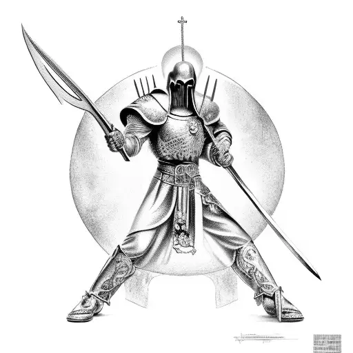 saint Michael vs the grim reaper, crossing blades hyperrealistic, black tattoo design idea