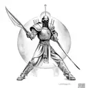 saint Michael vs the grim reaper, crossing blades hyperrealistic, black tattoo design idea