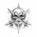 saint Michael vs the grim reaper, crossing blades hyperrealistic, black tattoo design idea