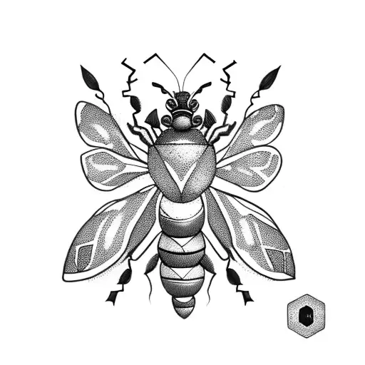 queen bee with hive tattoo design idea