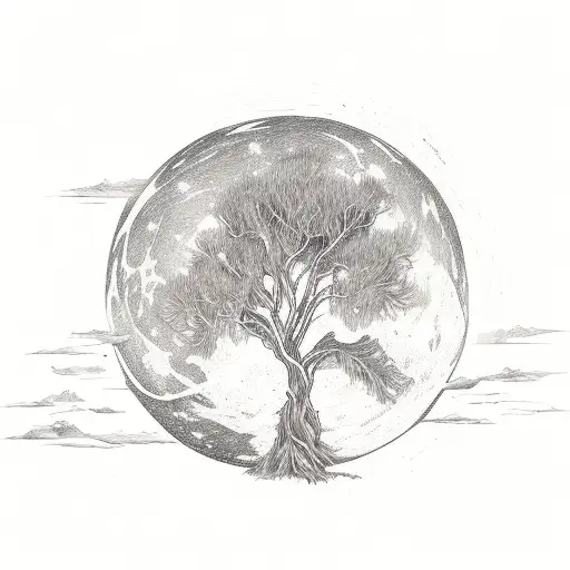 willow tree, moon and supernova tattoo design idea