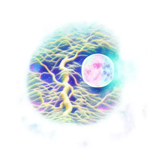 supernova, moon and willow tree tattoo design idea