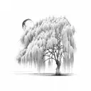 willow tree and moon tattoo design idea