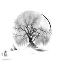 willow tree and moon tattoo design idea