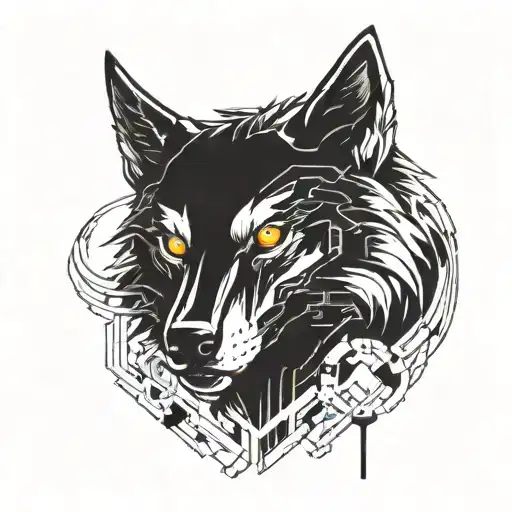 A wolf with cybernetic enhancements inspired by anime and video games tattoo design idea