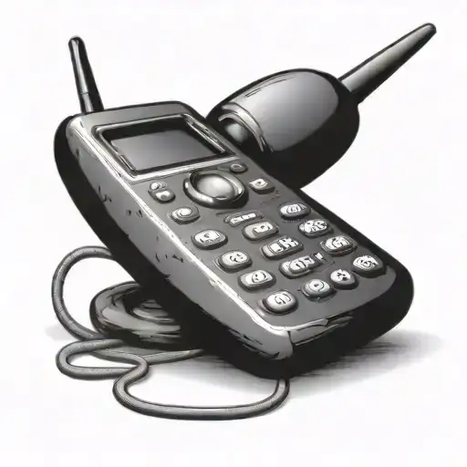 mobile phone from 1990 with antenna. black and white style, buttons with numbers 1, 5, 9 are highlighted tattoo design idea