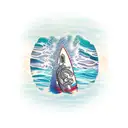 bottle floating on the waves in which there is a paper in shape of a surfboard with written coordinates on it  tattoo design idea