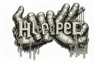 prison bars forming word "hope" with hands holding the bars of the "O" tattoo design idea