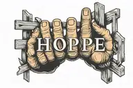 prison bars forming word "hope" with hands holding the bars of the "O" tattoo design idea