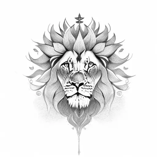 lily lion crown fire tattoo design idea