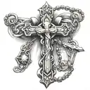rosary with a cross around arm tattoo design idea