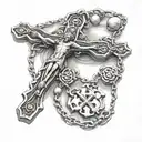 rosary with a cross around arm tattoo design idea