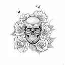 skull, sunflower, roses, music notes, butterfly, anchor  tattoo design idea