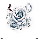 roses, music notes, butterfly, anchor, compas  tattoo design idea