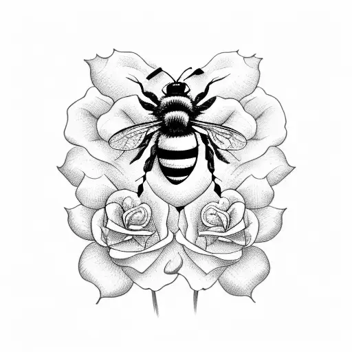 bee with roses tattoo design idea