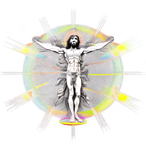 Flaming Vitruvian Man tattoo design idea