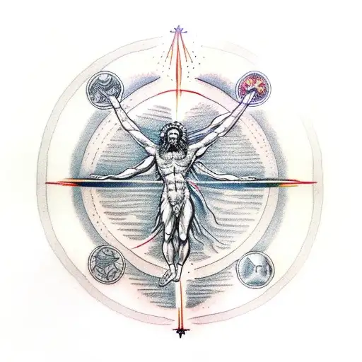 Flaming Vitruvian Man tattoo design idea
