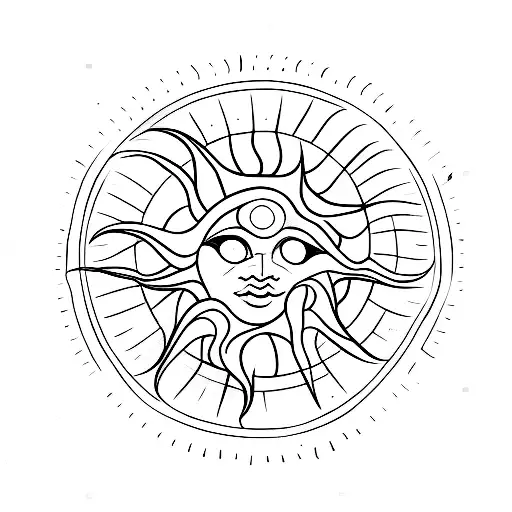 Sun with three lines crossing tattoo design idea