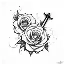 sword with roses tattoo design idea