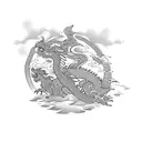 scene of a beach with a dragon lying down on the right and an Indian lying down on the left tattoo design idea