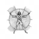 Flaming Vitruvian Man tattoo design idea