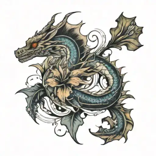 gladiolus and sea dragon intertwined tattoo design idea