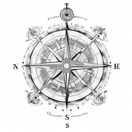old fashioned map of the continents with a mandala style old fashioned compass tattoo design idea