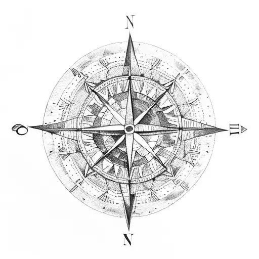 old fashioned map of the continents with a mandala style old fashioned compass tattoo design idea