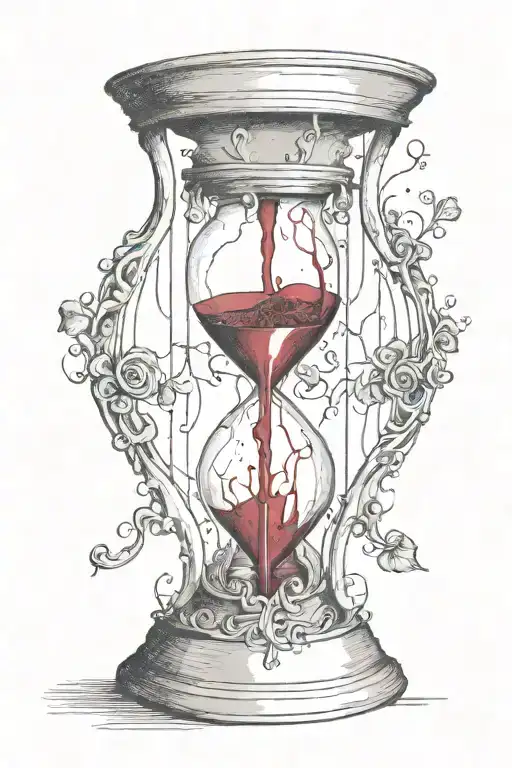 a line drawing of an hourglass with an anatomical human heart dripping blood into the bottom tattoo design idea