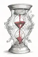 a line drawing of an hourglass with an anatomical human heart dripping blood into the bottom tattoo design idea