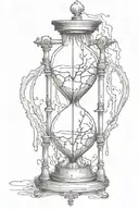 a line drawing of an hourglass with an anatomical human heart dripping blood into the bottom tattoo design idea