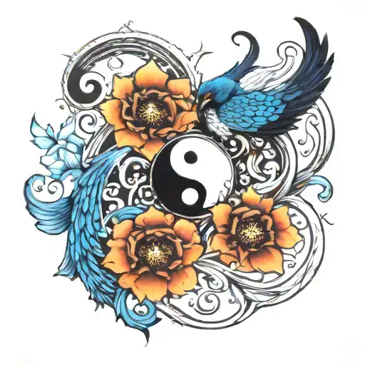 yin yang, push and pull. tui la, constant change. trinity of mind body and spirit tattoo design idea