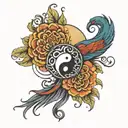 yin yang. tui la, pull and push. opposit sides, constant change. mind spirit body trinity tattoo design idea