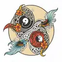 yin yang. tui la, pull and push. opposit sides, constant change. mind spirit body trinity tattoo design idea