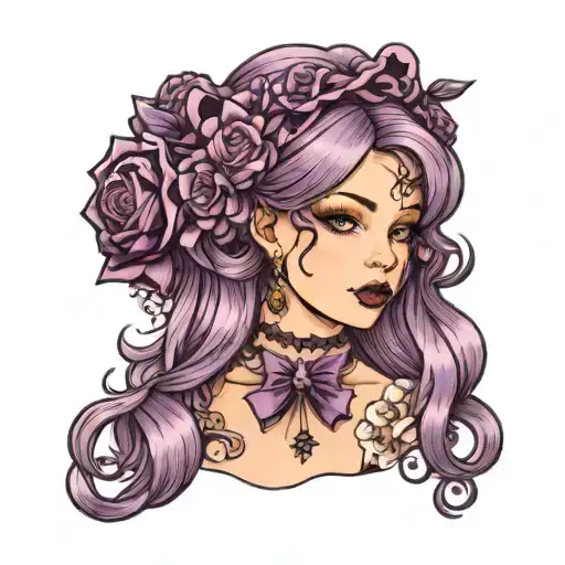 girl in purple lolita fashion tattoo design idea