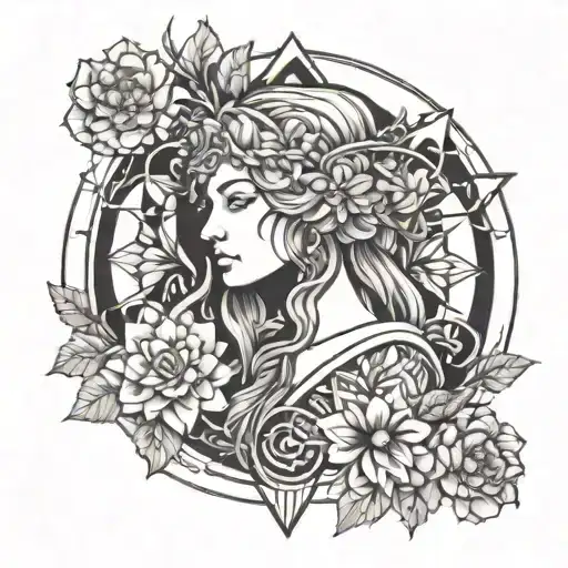 Freya goddess holding a bouquet tattoo design idea