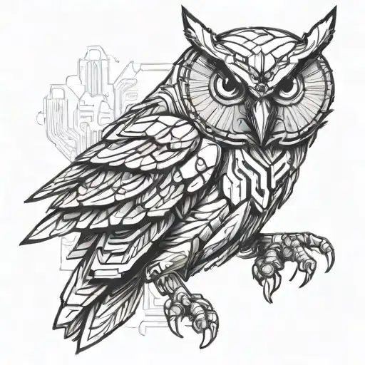 A futuristic cyberpunk owl character inspired by the video game Apex Legends tattoo design idea