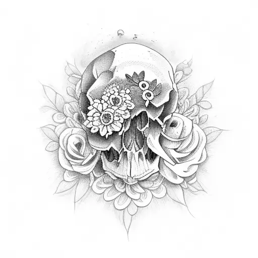 flowers human skull bird skull criw tattoo design idea