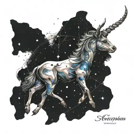 zodiac sign Capricorn constellation merging tattoo design idea