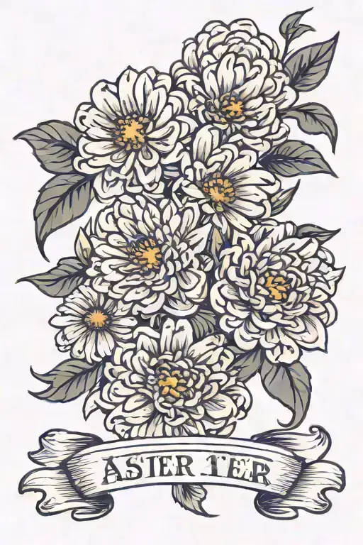 aster flowers and Nicole name written tattoo design idea