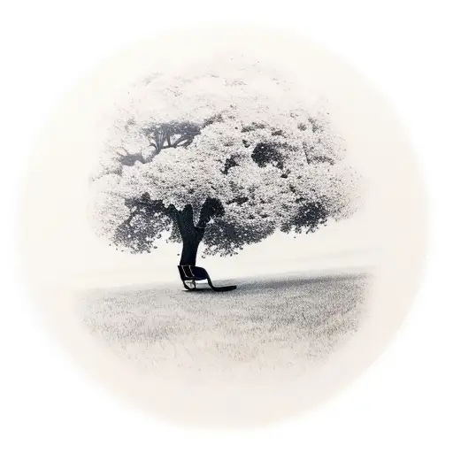 A lone tree with a swing on a grass covered hill tattoo design idea