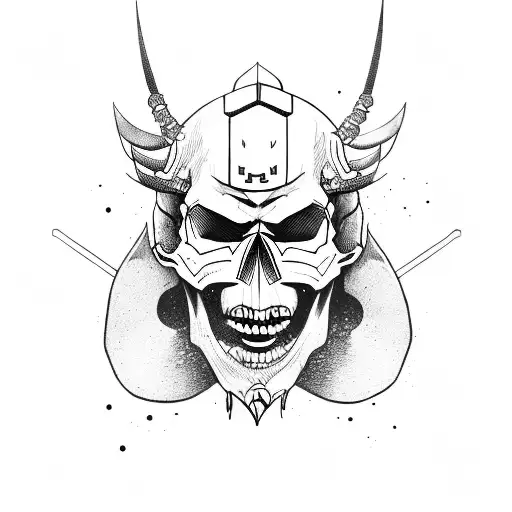 Skull devill samurai with oni mask tattoo design idea