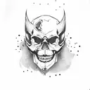 Skull devill with oni mask tattoo design idea