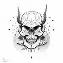 Skull devill with oni mask tattoo design idea